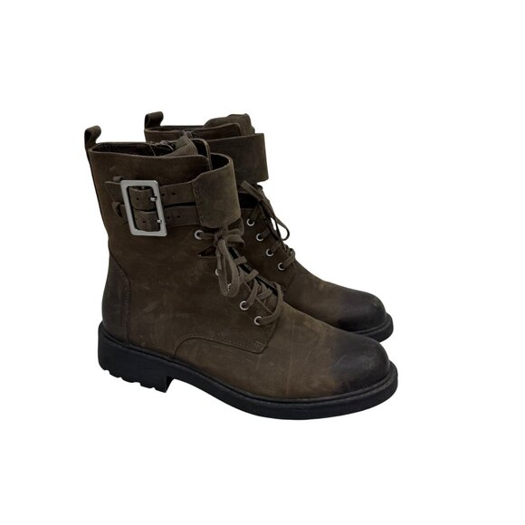 Clarks Orinoco 2 Lace Dark Olive Leather Side Zip Boots Shoes Womens size 8.5 M - Picture 1 of 9